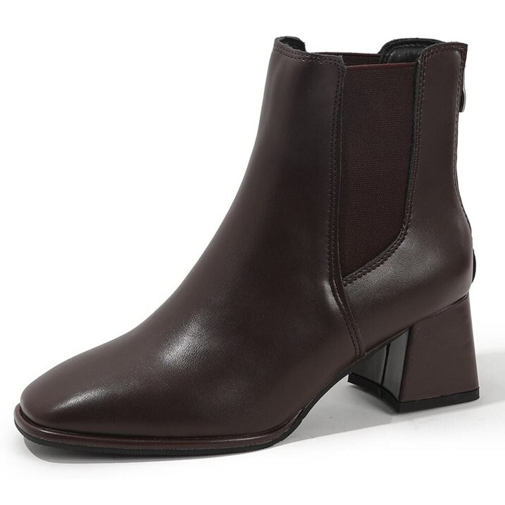 Womens Chelsea Boots Elastic Chunky Block Heel Zipper Ankle Booties